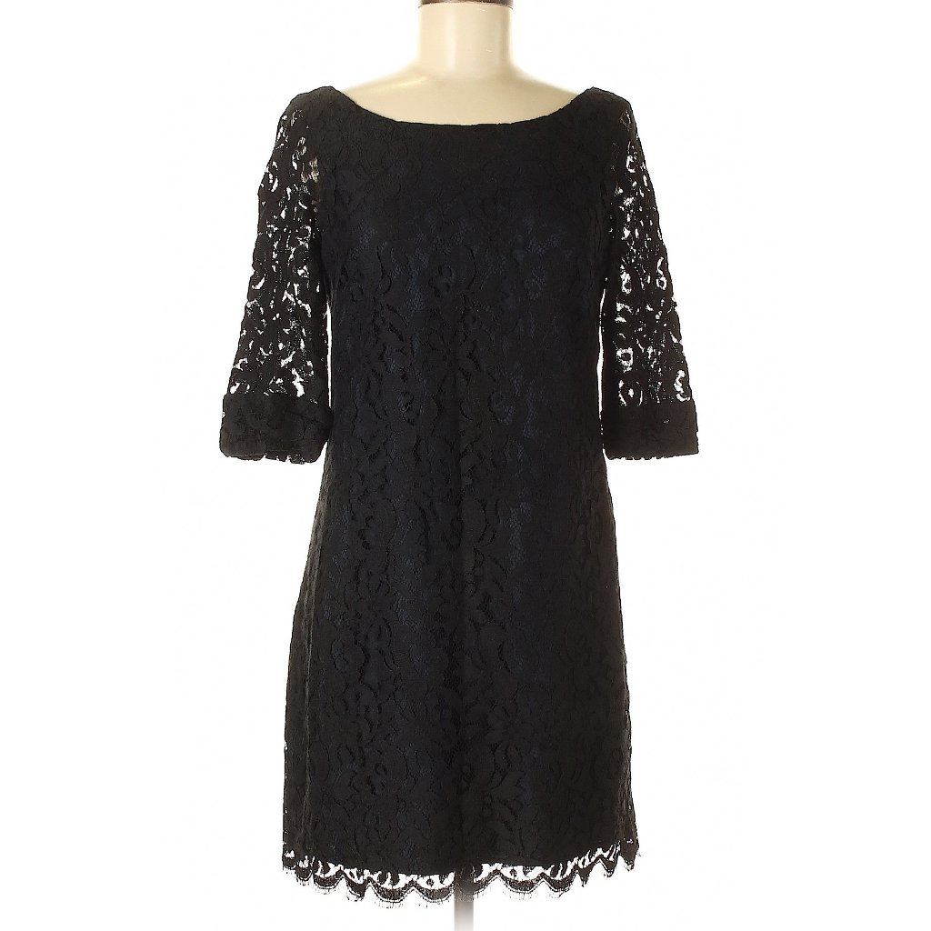 Shoshanna Black Lace 3-4 Sleeve Boat Neck Dress